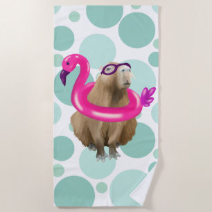 Pool Party Niedlich Capybara mit rosa Flamingo Flo Strandtuch