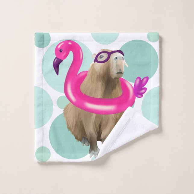 Pool Party Niedlich Capybara mit rosa Flamingo Flo Waschlappen (Waschlappen)