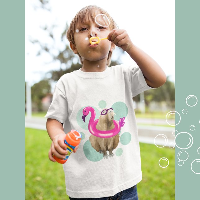 Pool Party Niedlich Capybara Rosa Flamingo Float T-Shirt (Von Creator hochgeladen)