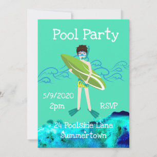 Pool Party niedlich und modern blau Einladung