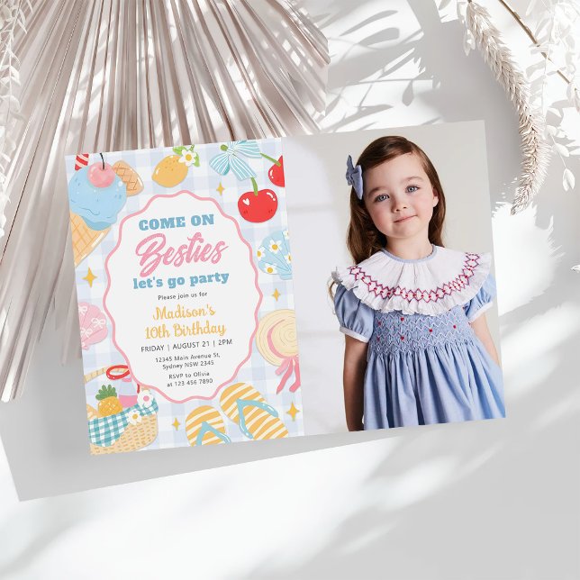 Pool Party Pastel Doodle Beach Birthday Photo Einladung (Von Creator hochgeladen)