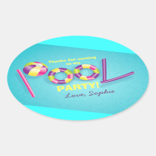 Pool-Party-personalisierter Ovaler Aufkleber