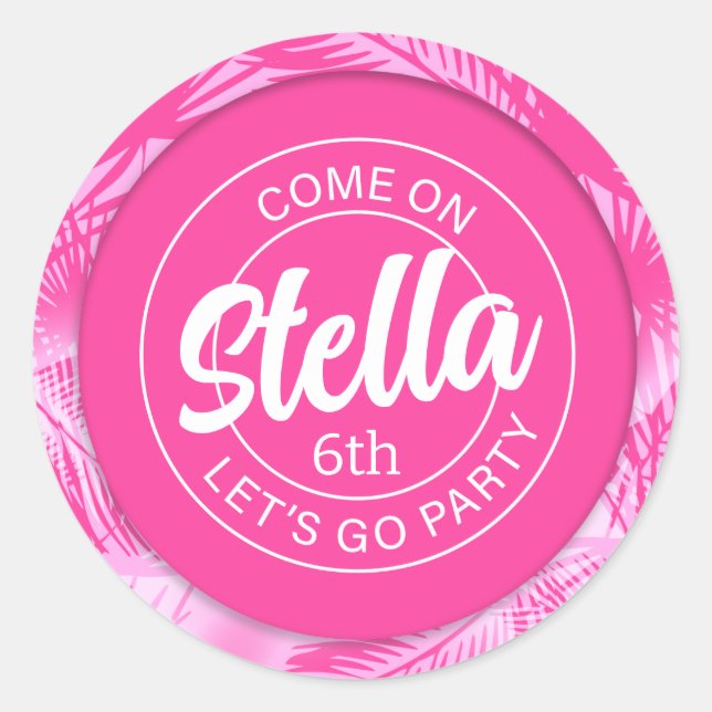 Pool Party Pink Doll Runder Aufkleber (Vorderseite)