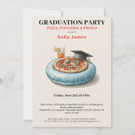 Pool Party Pizza Graduation Celebration Invitation Einladung