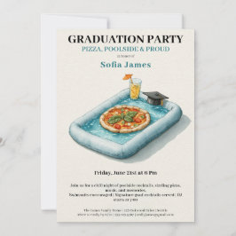 Pool Party Pizza Graduation Celebration Invitation Einladung