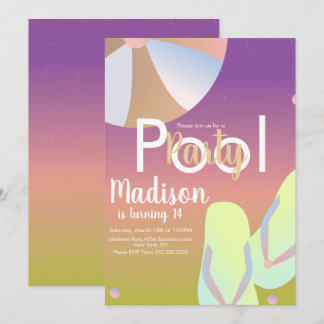 Pool Party Rainbow Ombre Geburtstag Einladung