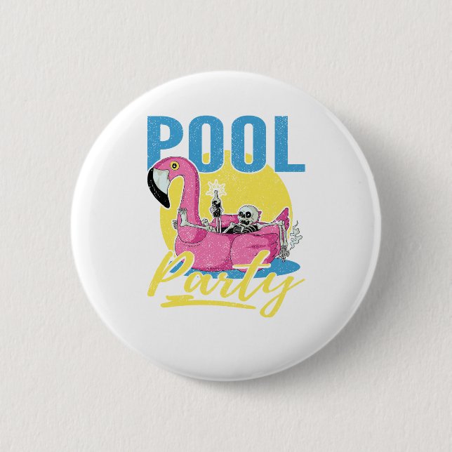 Pool-Party-Rosa-Flamingo-Schädel Button (Vorderseite)