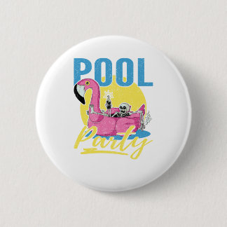 Pool-Party-Rosa-Flamingo-Schädel Button