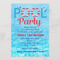 POOL PARTY Roter Geburtstag Typografie Swim Einlad
