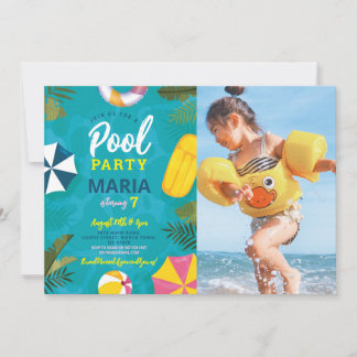 Pool Party Schwimmen Sommerurlaub Spaß einladen Einladung