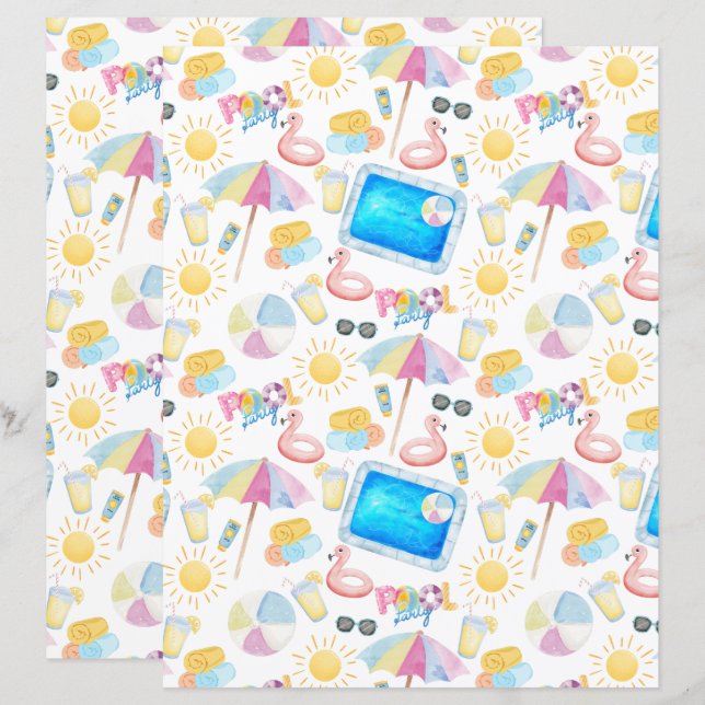 Pool Party Scrapbook Paper in White (Vorne/Hinten)