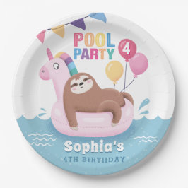 Pool Party Sloth mit Balloons Sommer Geburtstag Pappteller