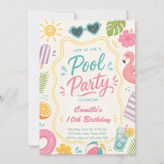 Pool Party Sommer Geburtstag Einladung