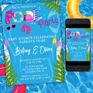 Pool Party Sommer Mädchen Baby Shower Einladung