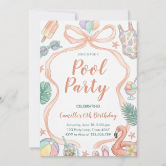 Pool Party Sommer Mädchen Geburtstag Einladung
