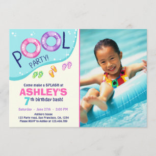 Pool Party Sommer Rosa Mädchen Geburtstagseinladun Einladung