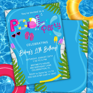 Pool Party Sommermädchen Geburtstagsparty Einladun Einladung