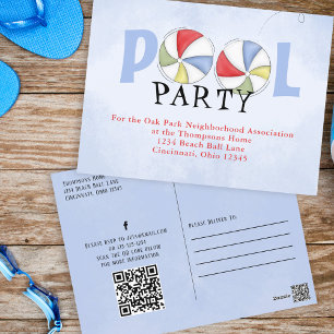 Pool Party Sommerwasserfarbe Whimsical Einladung Postkarte