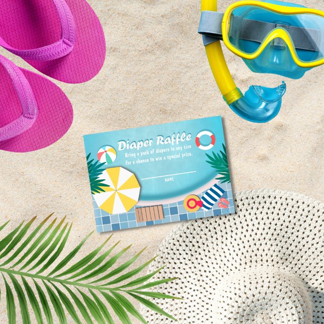 Pool Party Summer Baby Dusche Windeln Raffle Begleitkarte (Von Creator hochgeladen)