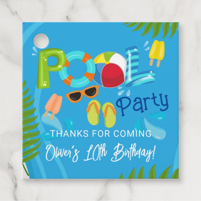 Pool Party Summer Boy Geburtstagsparty Geschenkanhänger (Vorderseite)