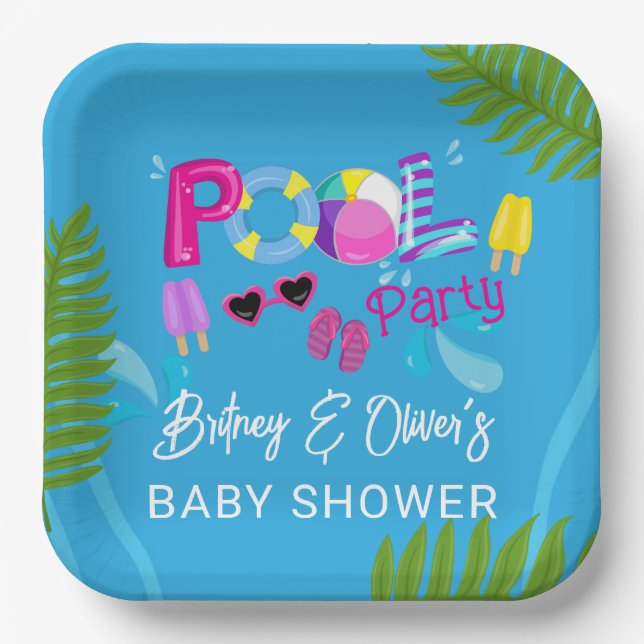 Pool Party Summer Girl Babydusche Pappteller (Vorderseite)