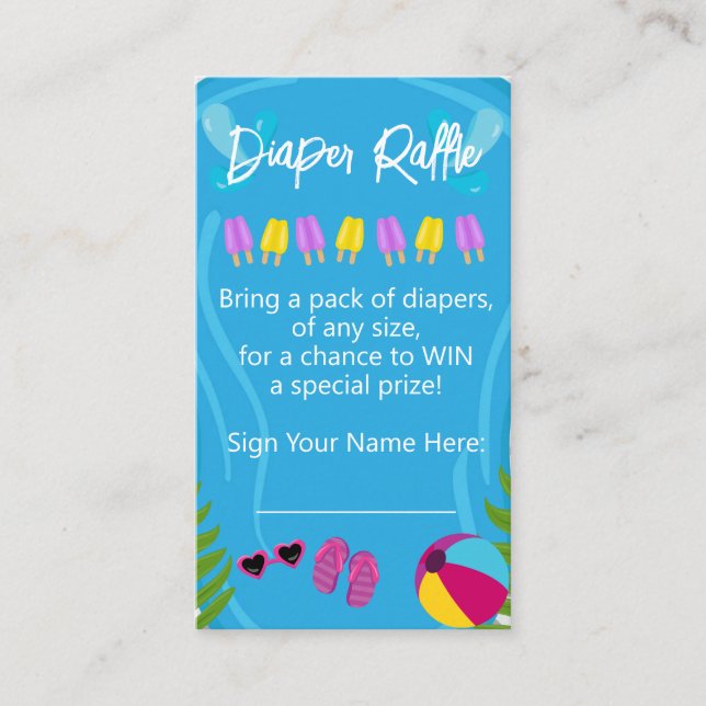Pool Party Summer Girl Diaper Raffle Baby Dusche Begleitkarte (Vorderseite)