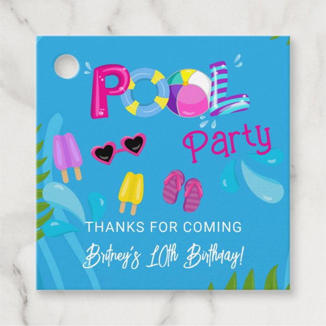 Pool Party Summer Girl Geburtstagsparty Geschenkanhänger (Vorderseite)