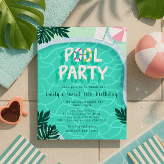 Pool Party Summer Modern 16 . Geburtstag Geburtsta Einladung