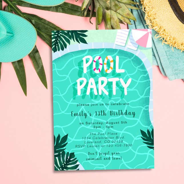 Pool Party Summer Modern Tropical Trendy Geburtsta Einladung (Von Creator hochgeladen)