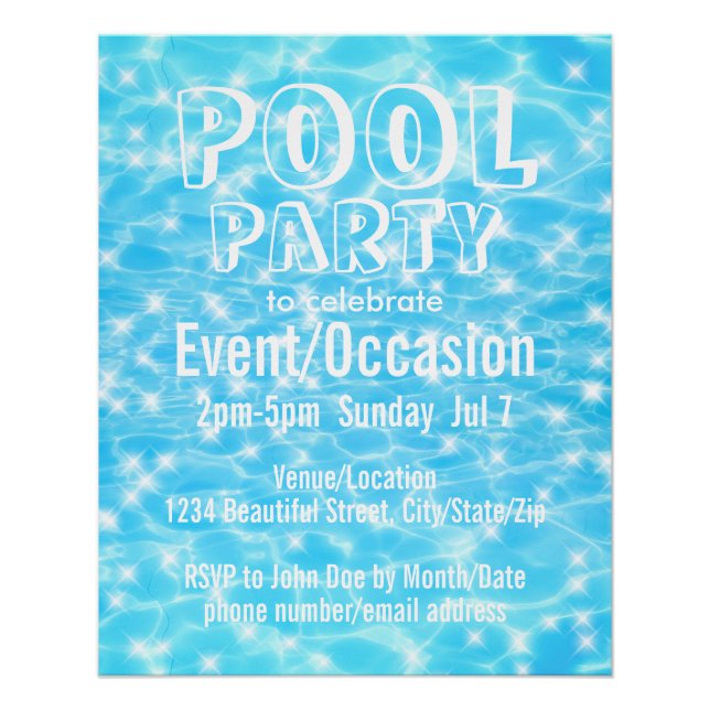 Pool Party Summer Party Blue Water Party Einteilun Poster (Vorderseite)