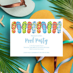 Pool Party Summer Trendy Tropical Flip Flops Einladung