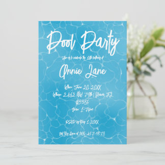 Pool Party Sweet 16 Wasser Blau Minimalist Geburts Einladung