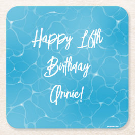 Pool Party Sweet 16 Water Blue Minimalistisch Rechteckiger Pappuntersetzer