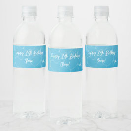Pool Party Sweet 16 Water Blue Minimalistisch Wasserflaschenetikett