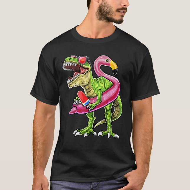 Pool Party T Rex Dinosaur Flamingo Float Summer Gi T-Shirt (Vorderseite)