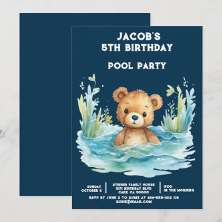 Pool Party Teddy Bear Boys Birthday Invitations Einladung