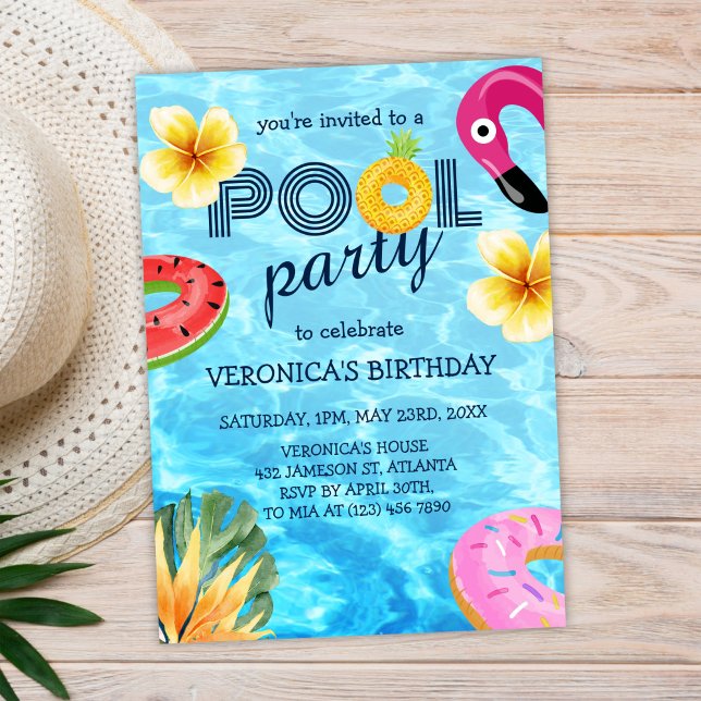 Pool Party Trendy Modern Summer Birthday Einladung (Pool Party Trendy Modern Summer Birthday Invitation)