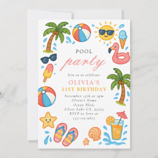 Pool Party Tropical Summer Birthday Party Einladung