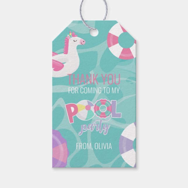 Pool-Party Unicorn Pink Danke, dass Sie Geschenkanhänger (Vorderseite)