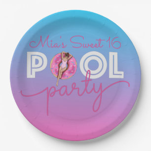 Pool Party Wasserfarbe Ombre Donut Float Sweet 16 Pappteller