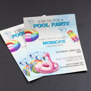 Pool Party Wasserfarben-Einladung  