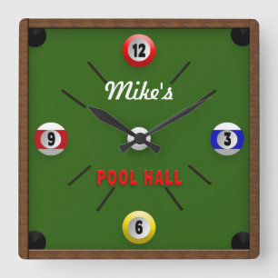 POOL ROOM/HALL CLOCK - PERSONALIZE WITH NAME QUADRATISCHE WANDUHR
