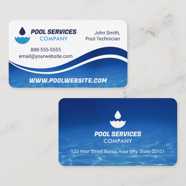 Pool Services | Blaue Wasserwelle | Schwimmbad Visitenkarte (Vorne/Hinten)