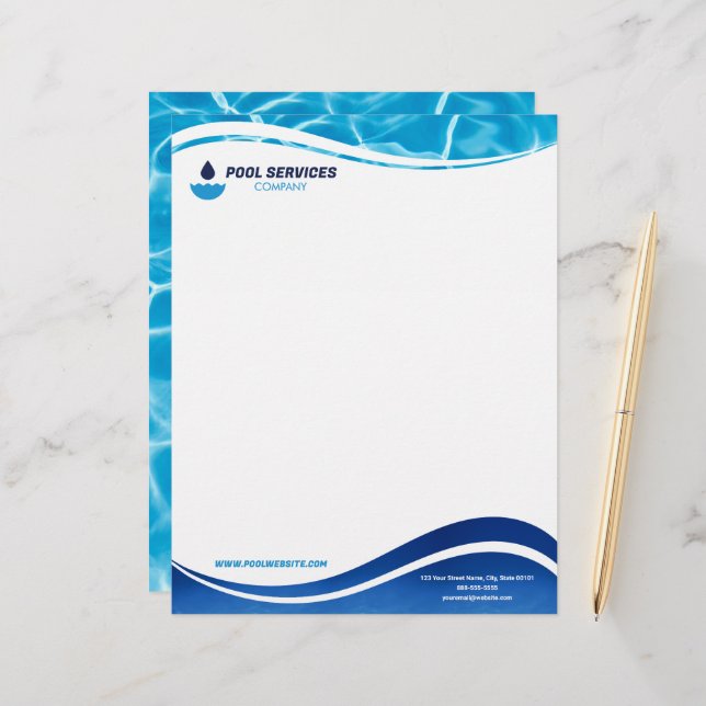 Pool Services Company Letterhead | Swimming Pools  Briefbogen (Vorderseite/Rückseite Beispiel)