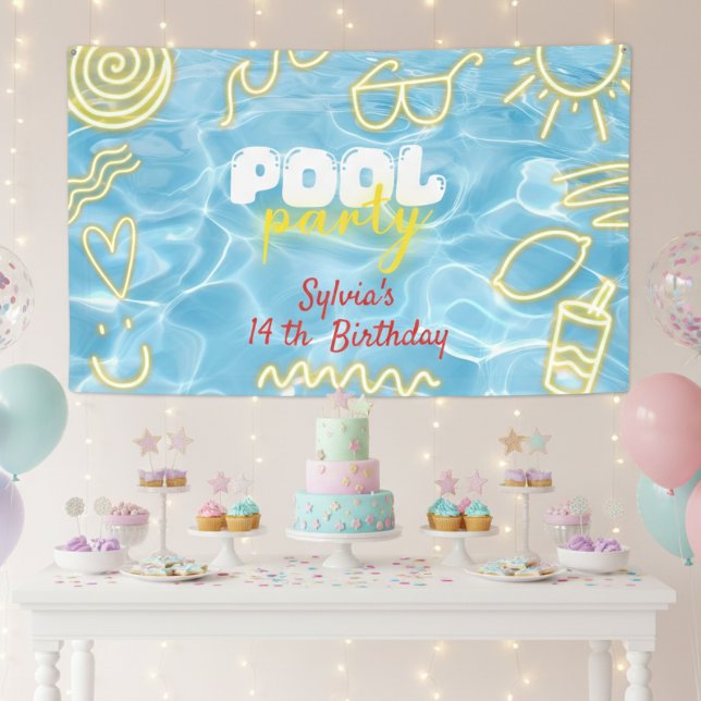 Pool Sommer Neon Stimmung Geburtstagsfeier Banner (Von Creator hochgeladen)