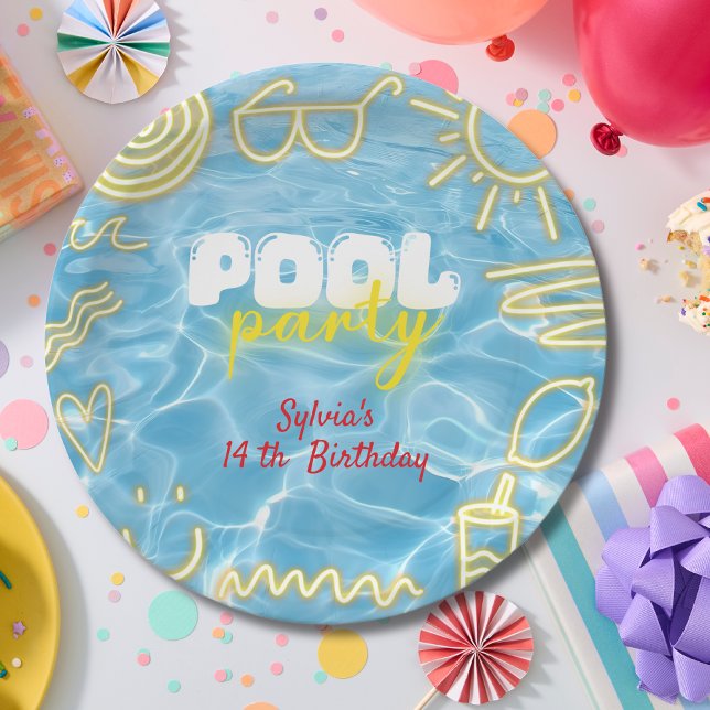 Pool Sommer Neon Stimmung Geburtstagsfeier Pappteller (Von Creator hochgeladen)