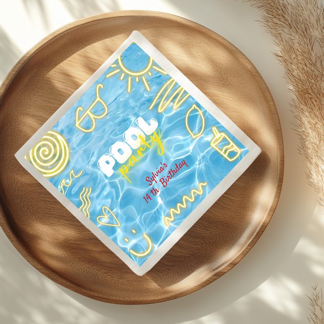 Pool Sommer Neon Stimmung Geburtstagsfeier Serviette (Von Creator hochgeladen)