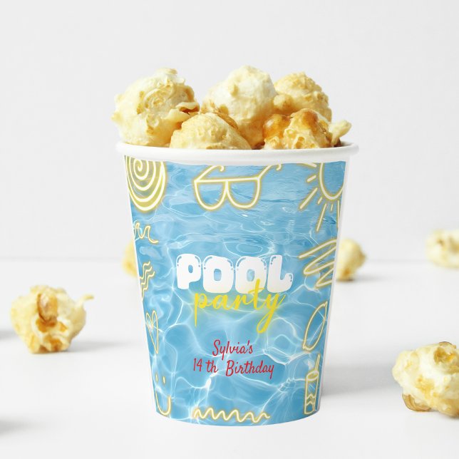 Pool summer neon vibes birthday party pappbecher (Von Creator hochgeladen)