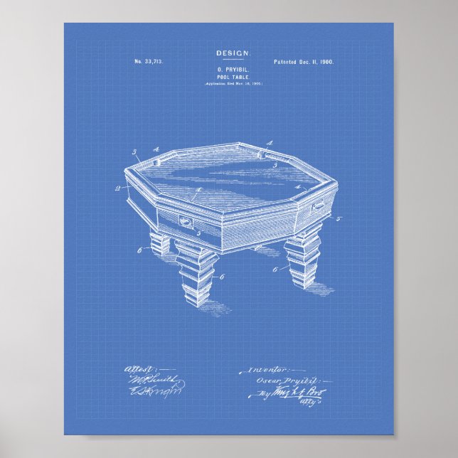 Pool Table 1900 Patent Art Blueprint Poster (Vorne)