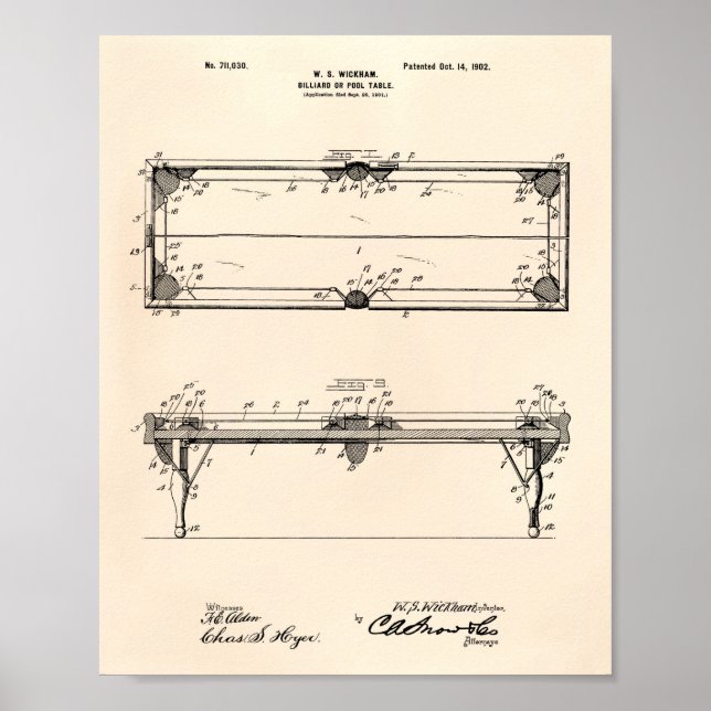 Pool Table 1902 Patent Art - Old Peper Poster (Vorne)